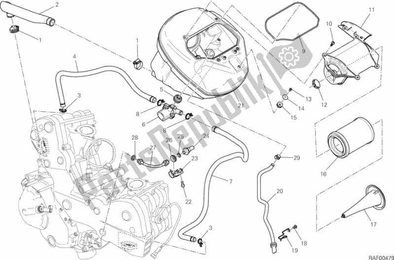 Todas as partes de Entrada De Ar - Respirador De óleo do Ducati Hypermotard SP USA 821 2014